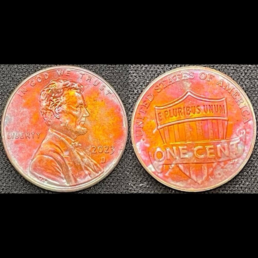 Lincoln One Cent 2023-D Synthesized Blister Red Toned Handmade Penny Gift #21